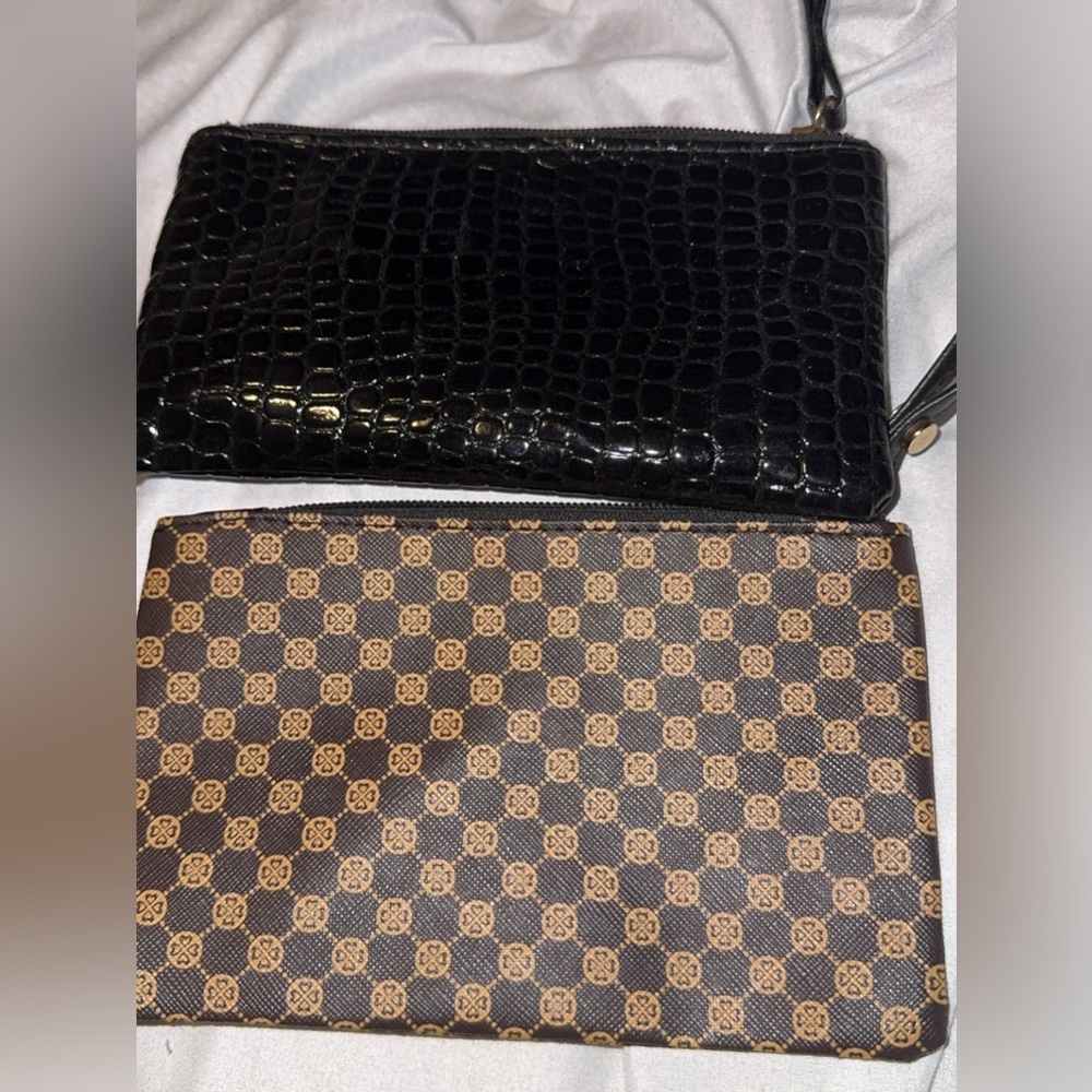 Black Crocodile-Embossed mini wristlet pouch